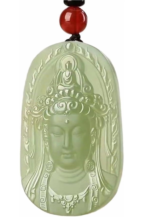 Genuine Jade Kwan Yin Guan Yin Goddess Of Mercy Amulet Necklace(Certificate,Handcarved)