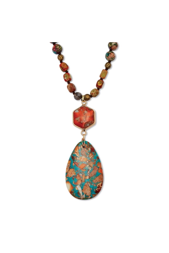 Genuine Jasper Goldtone Drop Pendant Necklace 34-inch