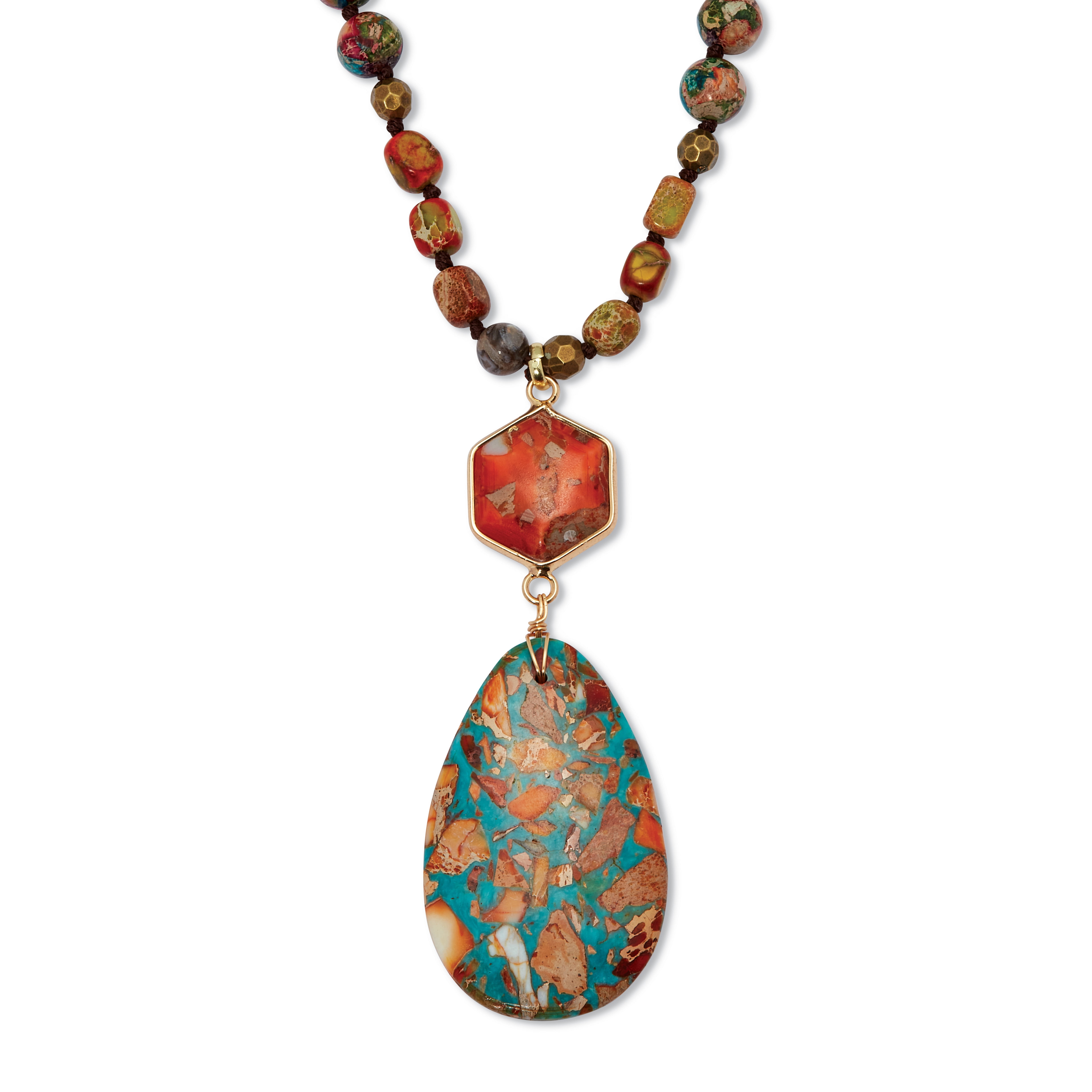 PALMBEACH JEWELRY Genuine Jasper Goldtone Drop Pendant Necklace 34-inch