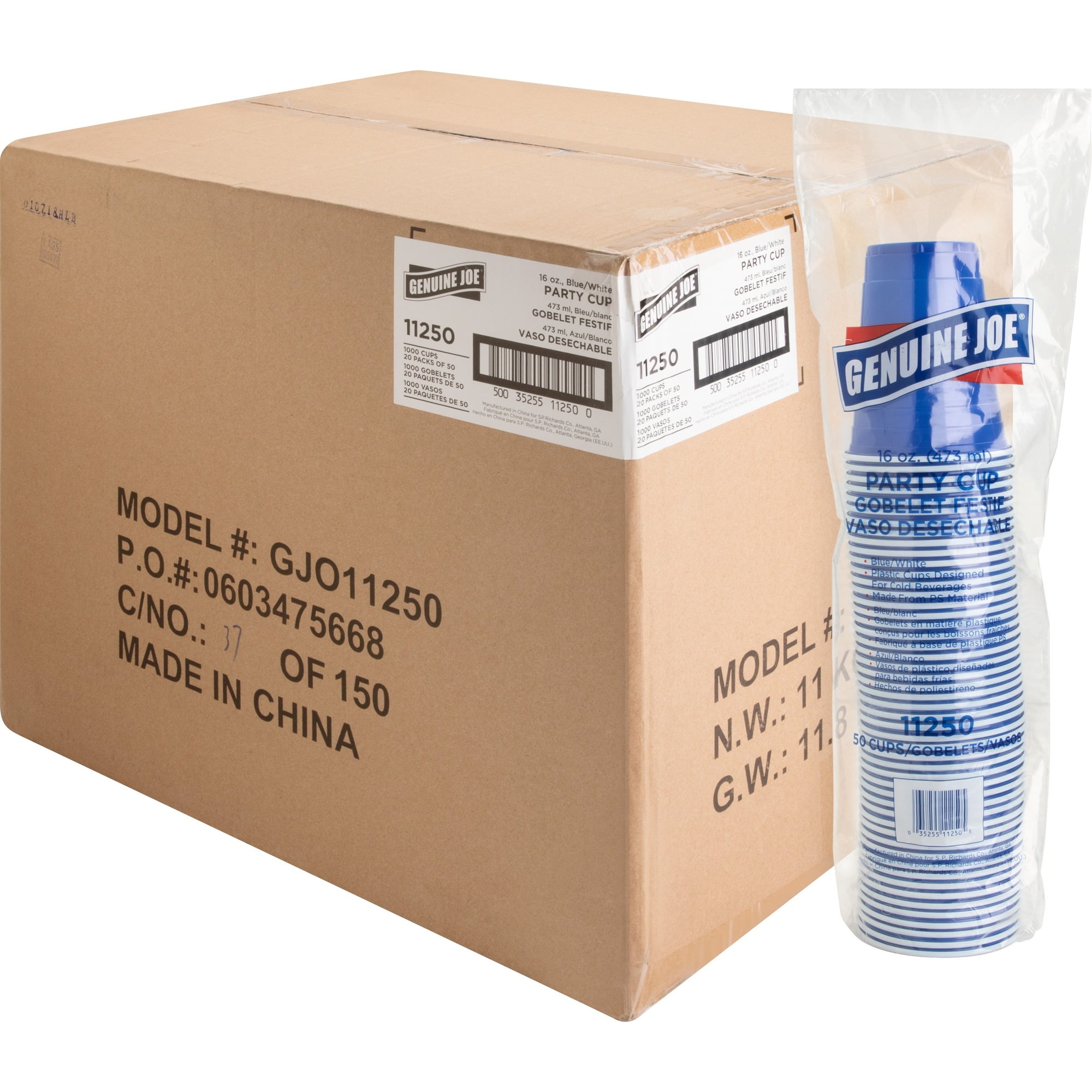 Genuine Joe 16 oz Party Cups - 50 / Pack - Blue, White - Plastic - Party, Cold Drink, Beverage Genuine Joe 16 oz Party Cups - 50 / Pack - Blue, White - Plastic - Party, Cold Drink, Beverage