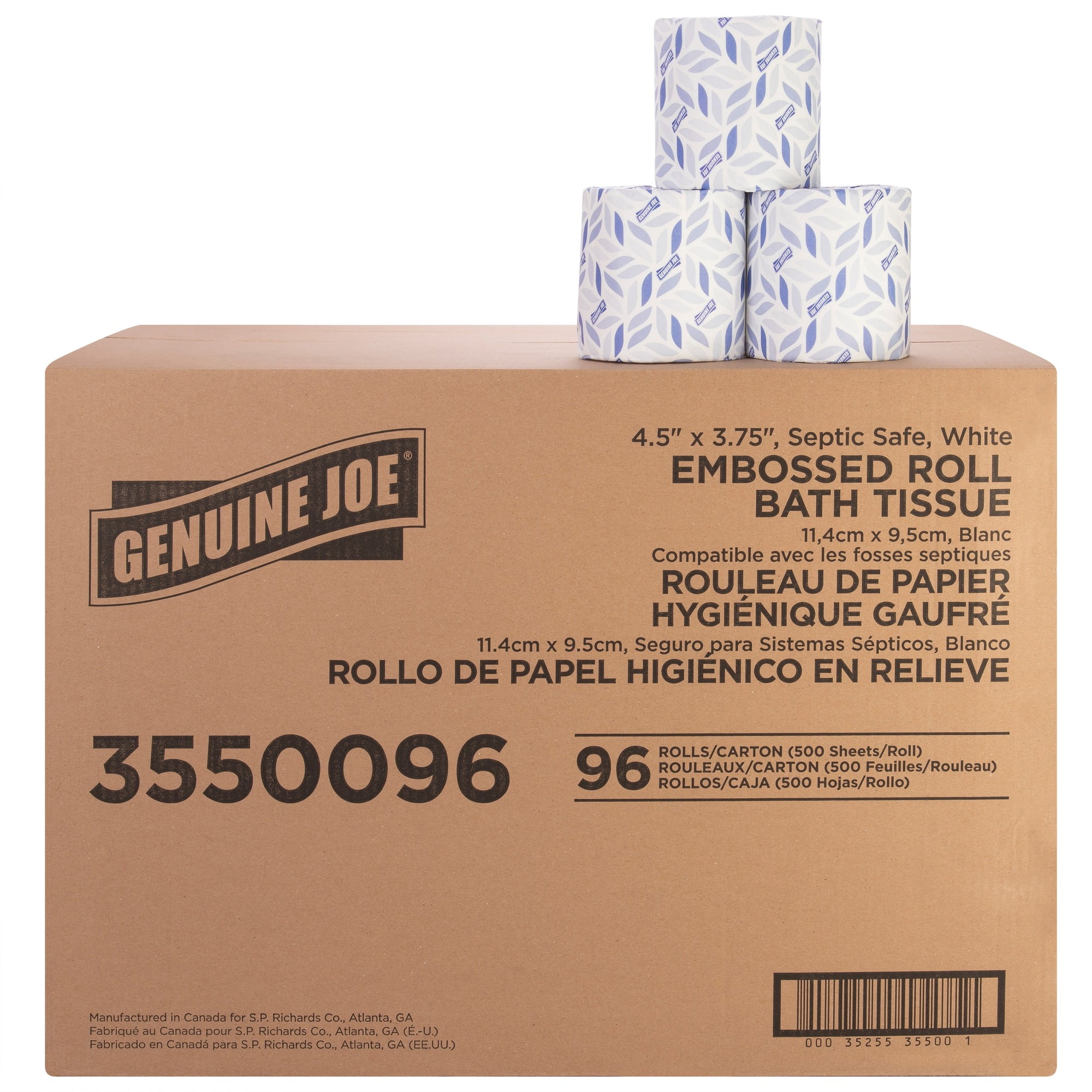 Genuine Joe 2-ply Bath Tissue - 2 Ply - 4.50" X 3" - 500 Sheets/roll - White - Fiber - Perforated, Absorbent, Soft - For Bathroom, Restroom - 96 / Carton