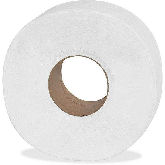 Genuine Joe 2-ply Jumbo Roll Dispenser Bath Tissue - 2 Ply - 3.30" x 650 ft - 8.63" Roll Diameter - White - Nonperforated, Unscented, Strong - For Restroom - 12 / Carton | Bundle of 5