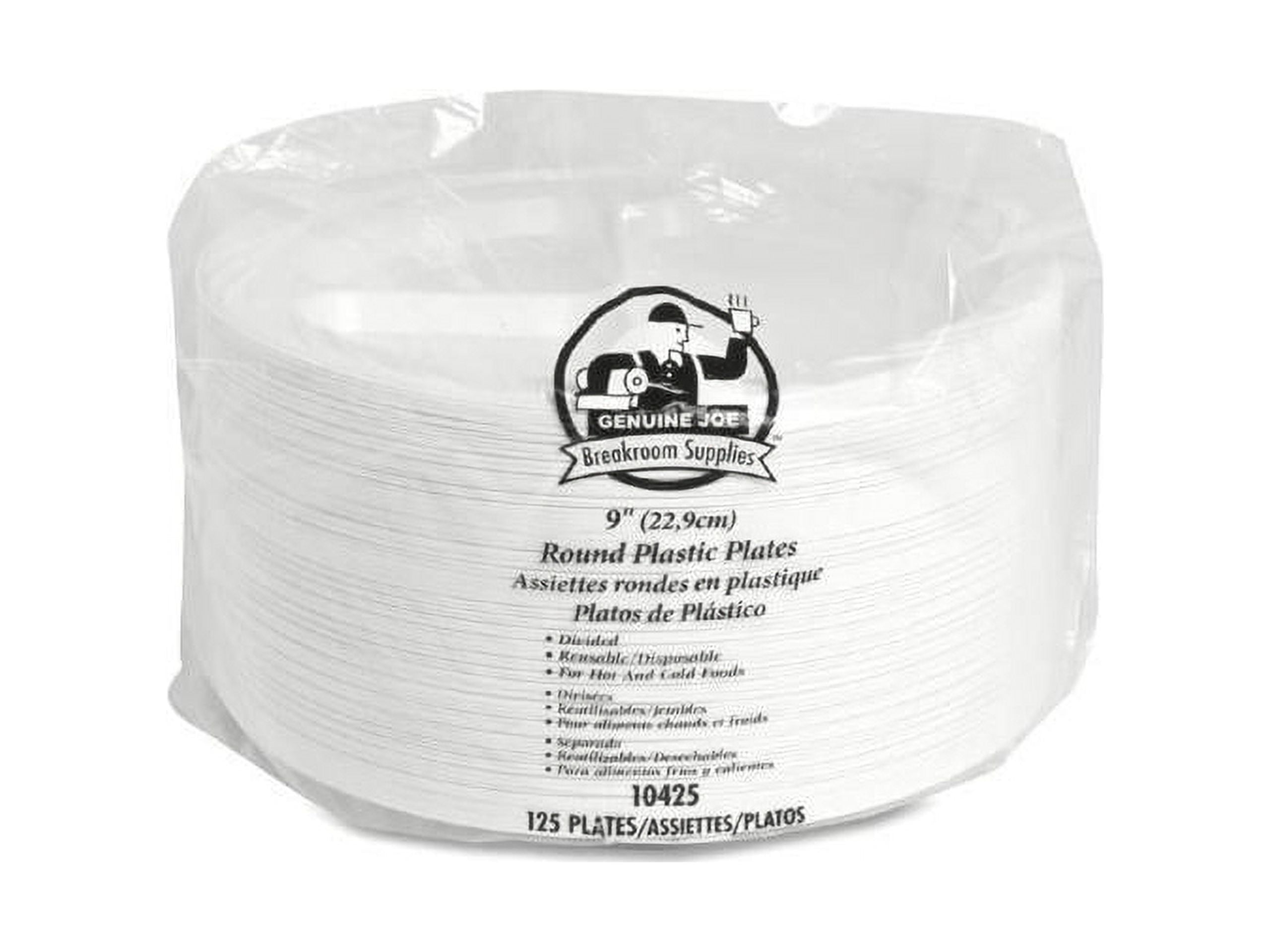 GENUINE JOE SOLUTIONS Genuine Joe 3-section Round Plastic Plates, 9", 125 Pack, GJO10425