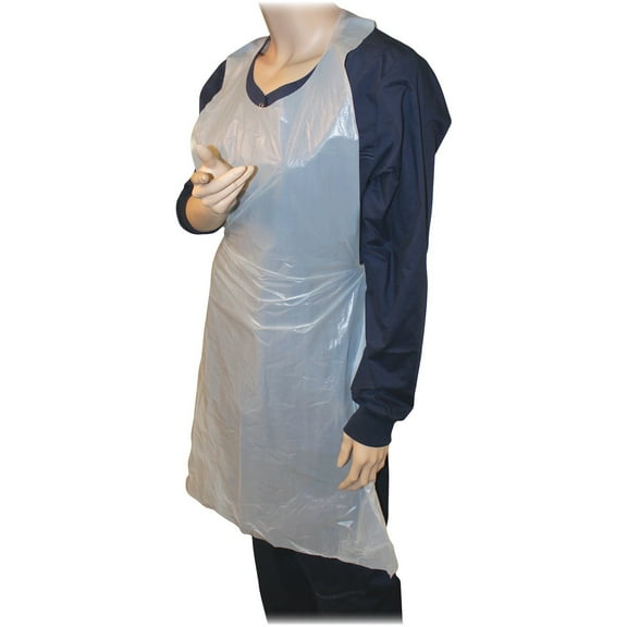 Genuine Joe 50" Disposable Poly Apron - Poly, Polyethylene - For Food Handling, Manufacturing - White - 1000 / Carton