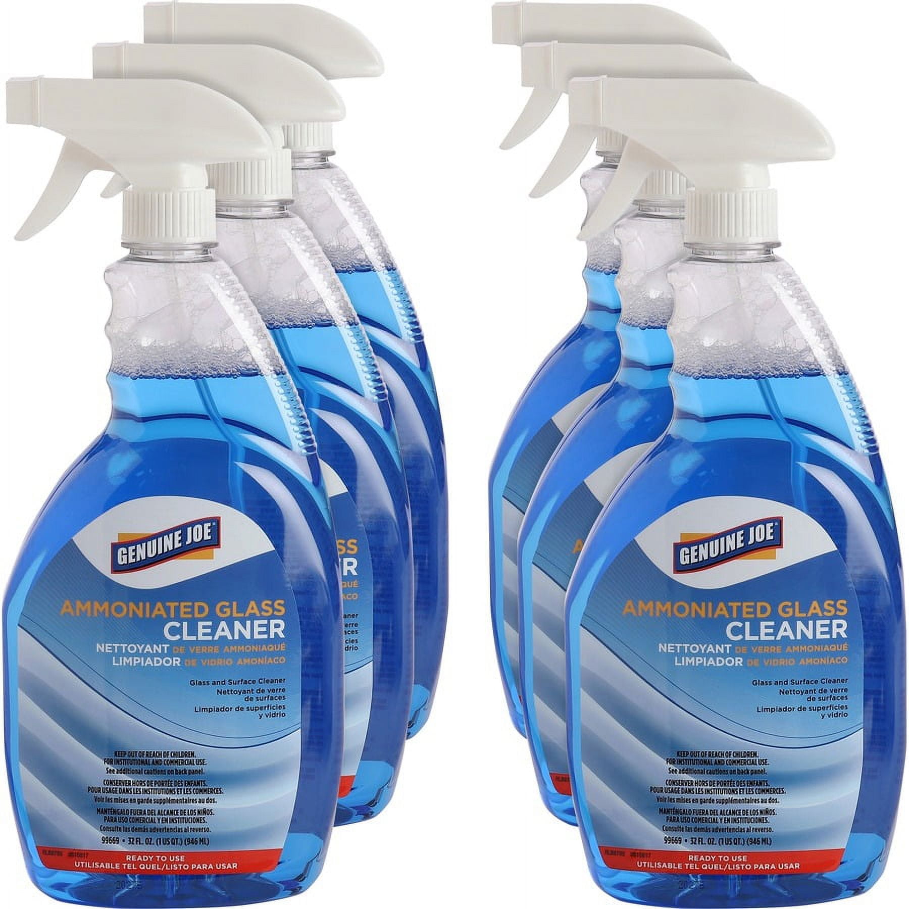 Genuine Joe Ammoniated Glass Cleaner - For Hard Surface - Ready-To-Use - 32 fl oz (1 quart) - 6 / Carton - Blue Genuine Joe Ammoniated Glass Cleaner - For Hard Surface - Ready-To-Use - 32 fl oz (1 quart) - 6 / Carton - Blue