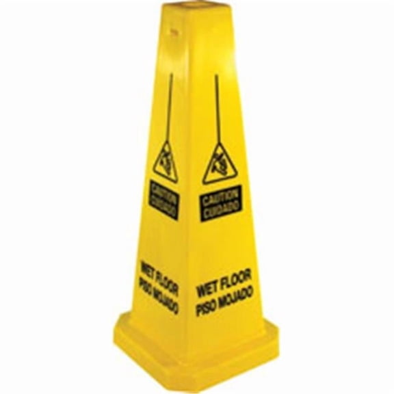 Genuine Joe Bright 4-Sided Caution Safety Cone, Yellow