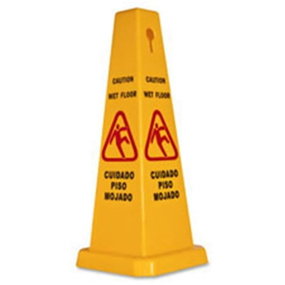Genuine Joe Caution Safety Cone, 4-Sided, 10 in. x 10 in. x 24 in., Yellow
