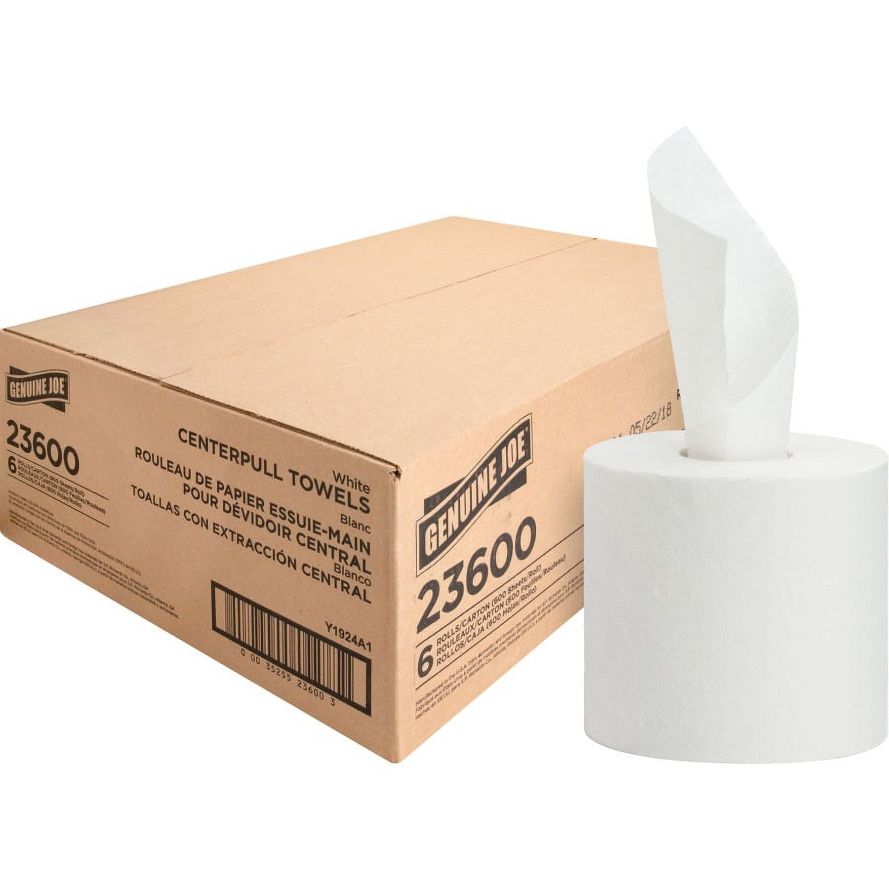 Genuine Joe Centerpull Paper Towels - 2 Ply - 600 Sheets/Roll - White - Fiber - Non-chlorine Bleached, Center Pull - For Washroom - 600 - 6 / Carton | Bundle of 5
