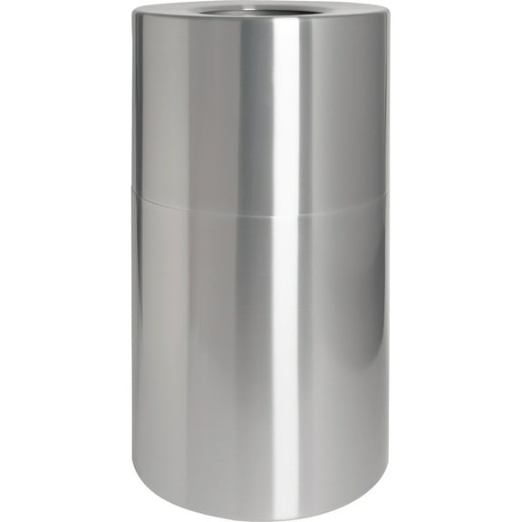 Genuine Joe Classic Cylinder 2-piece Waste Receptacle - 35 Gal Capacity - Weather Resistant, Fire Proof, Leak Proof - 34" Height X 18" Diameter - Aluminum - Silver - 1 Each