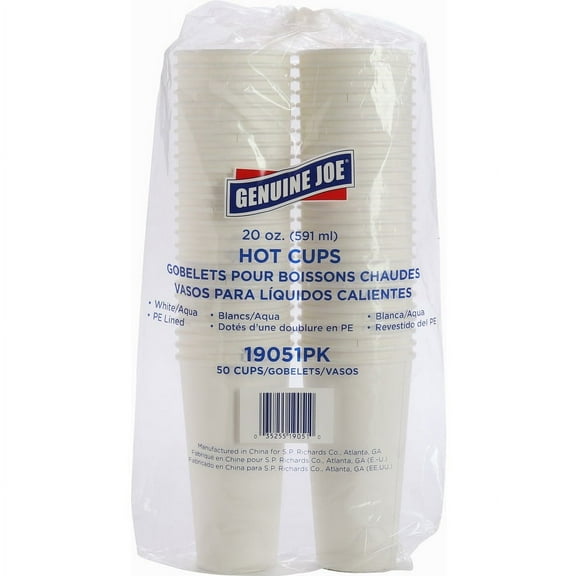 Genuine Joe Disposable Hot Cup - 50 / Pack - 20 fl oz - 50 / Pack - White - Polyurethane - Coffee, Hot Drink, Picnic, Company, Tea, Hot Chocolate, Bev | Bundle of 2 Packs