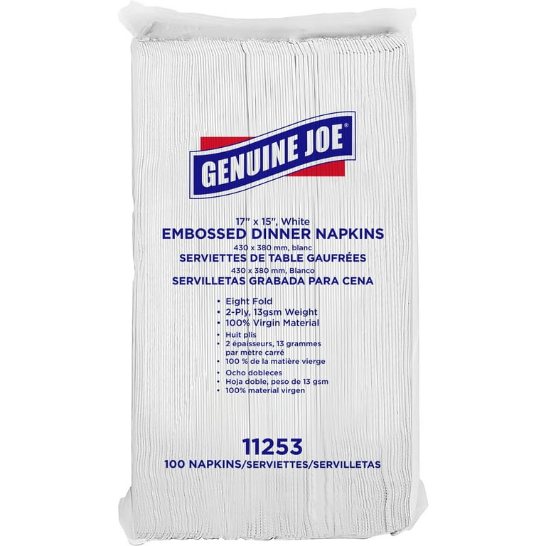Genuine Joe Embossed Dinner Napkins - 2 Ply - 1/8 Fold - 17