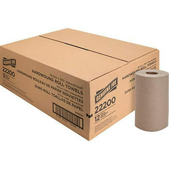Genuine Joe - Paper Towel - Embossed Hardwound Roll Towels - 7.88" x 350' - 17.7" x 12.3" x 16.5" - Natural