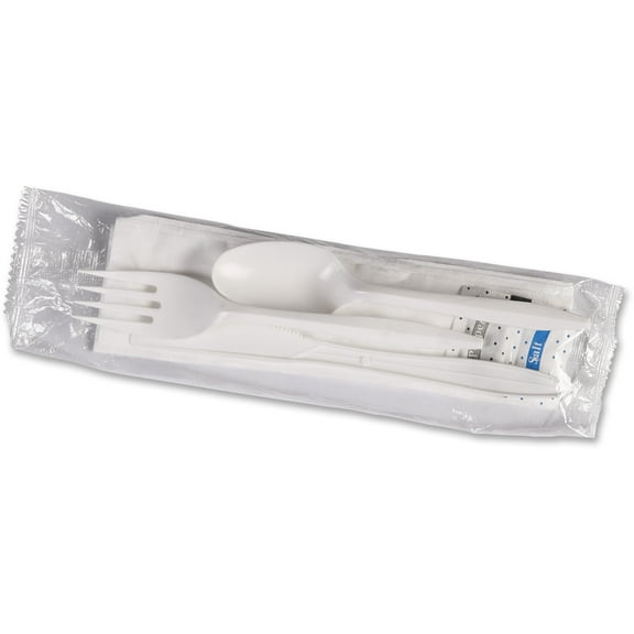 Genuine Joe Fork/Knife/Spoon Utensil Kit - 250 Piece(s) - 250/Carton - Cutlery Set - 1 x Spoon - 1 x Fork - 1 x Knife - Disposable - Polystyrene - White | Bundle of 5