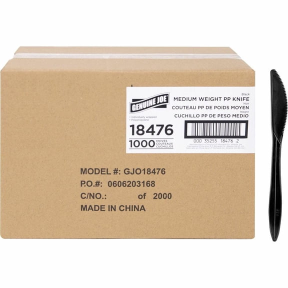 Genuine Joe, GJO18476, Medium-weight Individually Wrapped Knives, 1000 / Carton, Black