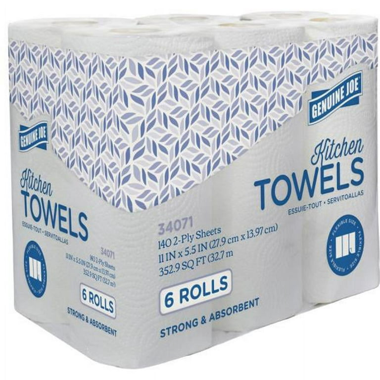 Genuine Joe Kitchen Paper Towels - 2 Ply - 140 Sheets/Roll - White -  Perforated, Soft, Absorbent - For Kitchen, Breakroom, Hand - 6 Rolls Per  Container - 4 / Carton 