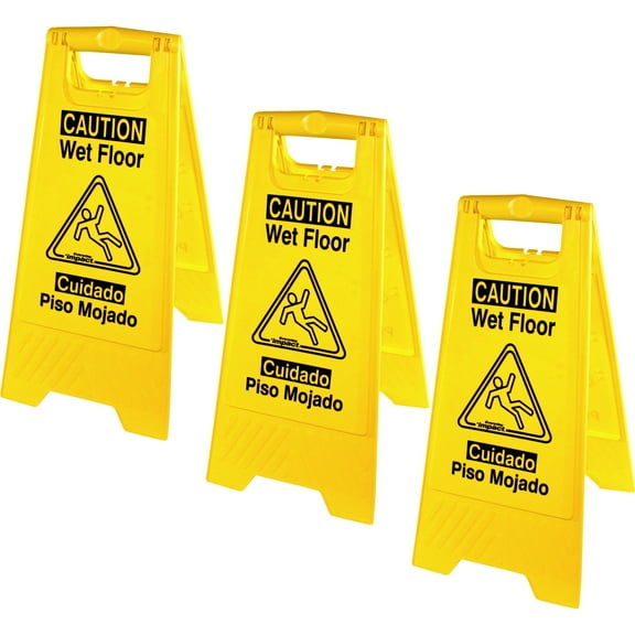 Genuine Joe, GJO85117BD, Universal Graphic Wet Floor Sign, 3 / Bundle, Yellow