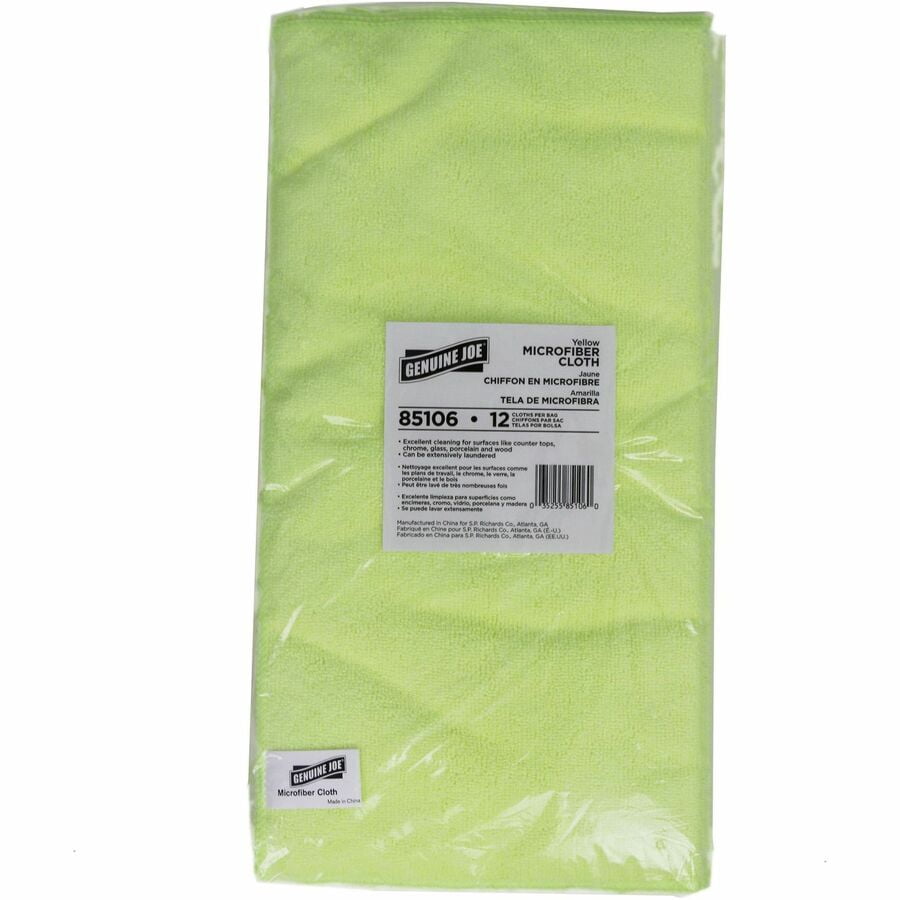 Genuine Joe, GJO85106, General-purpose Microfiber Cloth, 12 / Bag, Yellow