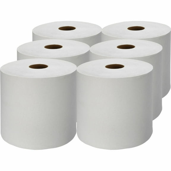 Genuine Joe Hardwound Roll Paper Towels 7.88" x 1000 ft - White - Absorbent, Embossed, Designed - for Restroom - 6 / Carton