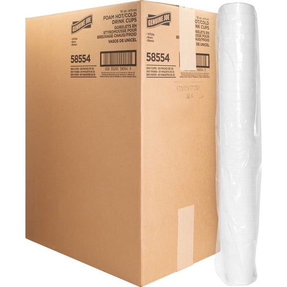 Genuine Joe Hot/Cold Foam Cups - 16 fl oz - 20 / Carton - White - Foam - Hot Drink, Cold Drink | Bundle of 5 Cartons