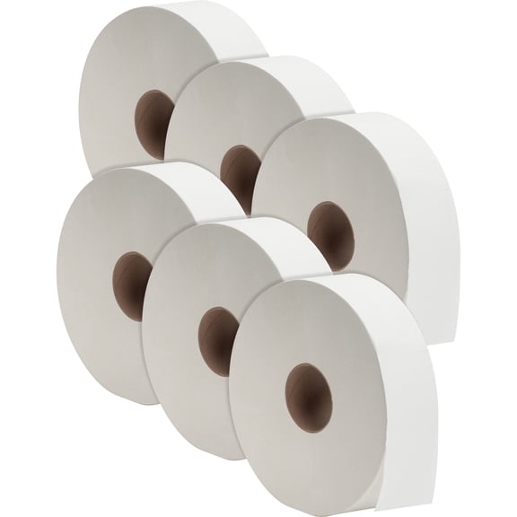 Genuine Joe Jumbo Jr Dispenser Bath Tissue Roll - 2 Ply - 3.50" X 2000 Ft - 12" Roll Diameter - White - Fiber - Septic Safe, Sewer-safe, Perforated - For Bathroom - 6 / Carton