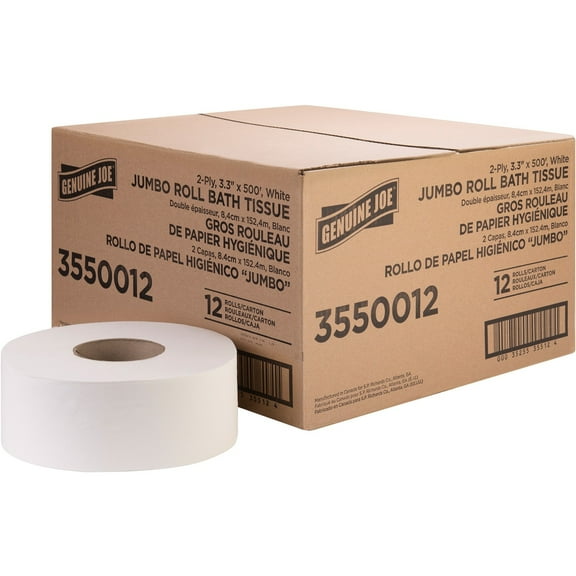 Genuine Joe Jumbo Jr Dispenser Bath Tissue Roll (3550012) - 2 Pack