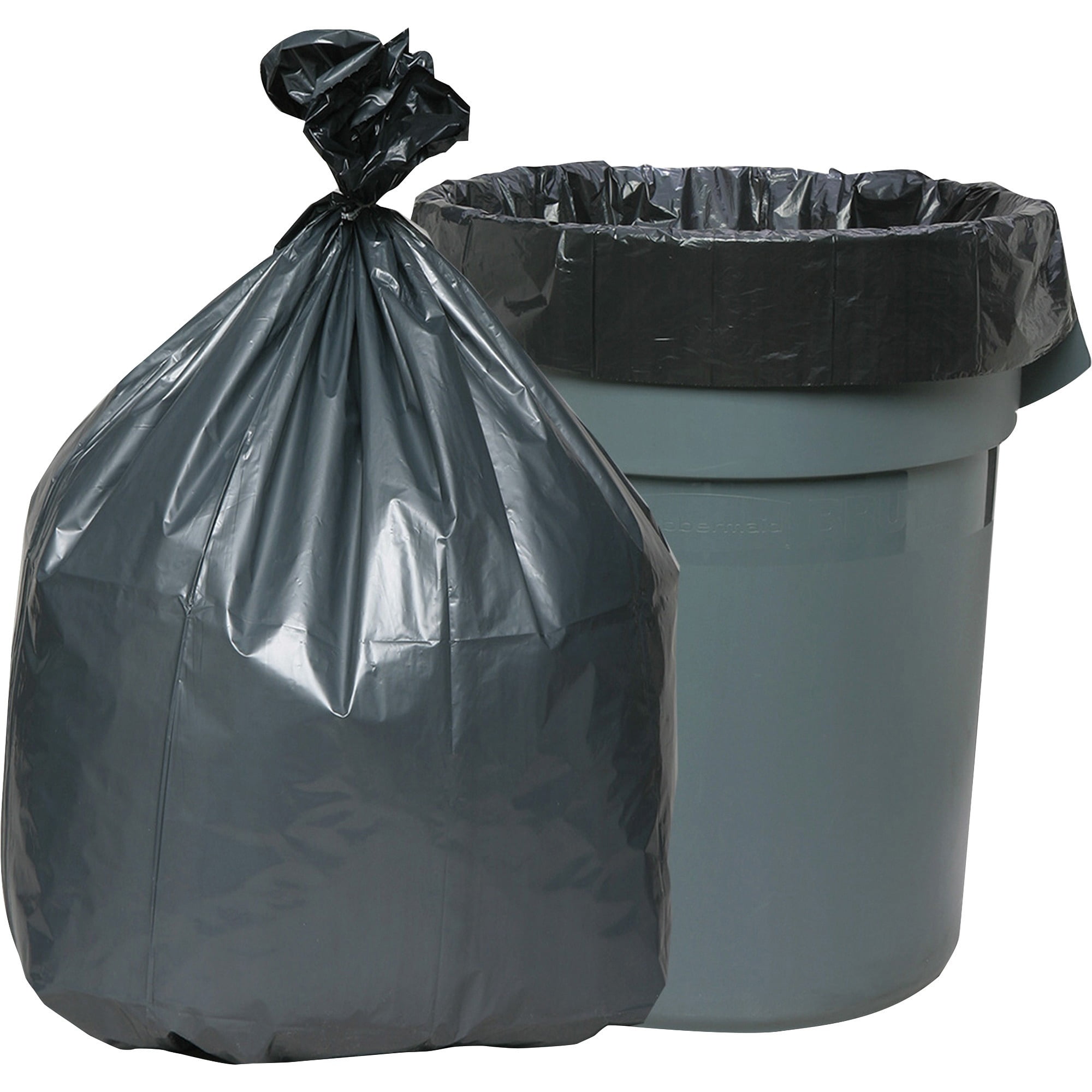 Genuine Joe Solutions Maximum Strength Trash Can Liners, Extra Large Size, 60 Gal Capacity, 39" W x 56" L x 1.55 mil Low Density , Gray, 50 Count