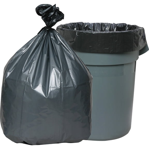 Genuine Joe Solutions Maximum Strength Trash Can Liners, Extra Large Size, 60 Gal Capacity, 39" W x 56" L x 1.55 mil Low Density , Gray, 50 Count