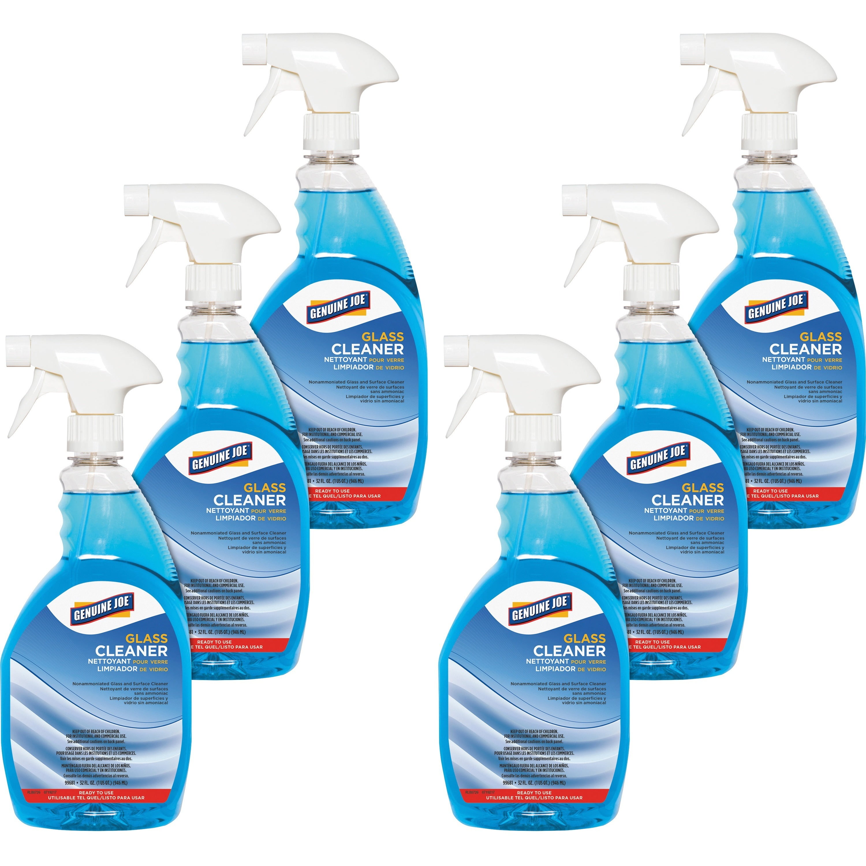 Genuine Joe Ammoniated Glass Cleaner - For Hard Surface - Ready-To-Use - 32 fl oz (1 quart) - 6 / Carton - Blue Genuine Joe Ammoniated Glass Cleaner - For Hard Surface - Ready-To-Use - 32 fl oz (1 quart) - 6 / Carton - Blue