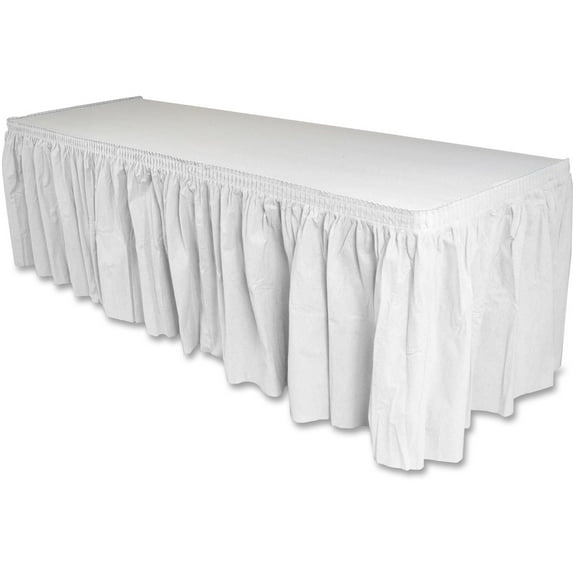 Genuine Joe Nonwoven Table Skirts - 14 ft Length - Adhesive Backing - Polyester - White - 1 Each | Bundle of 5