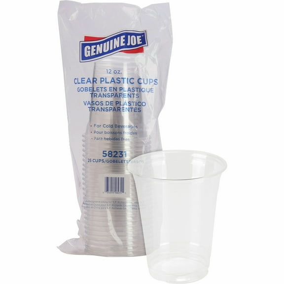 Genuine Joe, GJO58231, Clear Plastic Cups, 25 / Pack, Clear, 12 fl oz