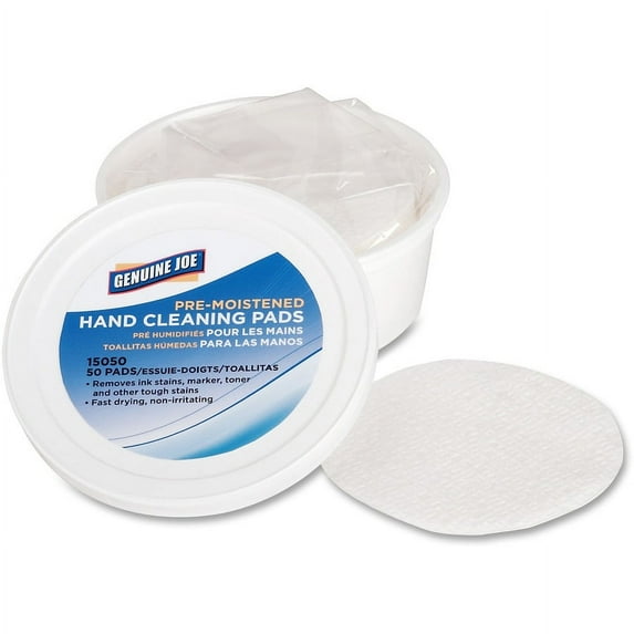 Genuine Joe Pre-moistened Hand Cleaning Pads - 3" Roll Diameter - White - Quick Drying, Pre-moistened, Non-irritating - For Multi Surface, Hand, Tools - 50 Per Pack - 50 Each | Bundle of 5