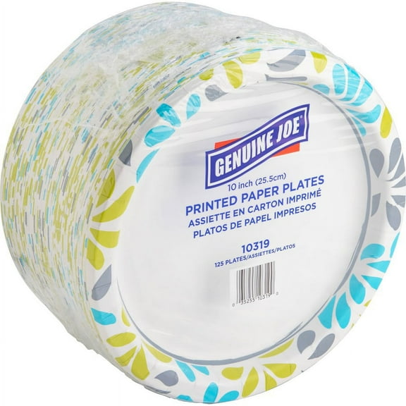 Genuine Joe Printed Paper Plates - Disposable - Assorted - 125 / Pack | Bundle of 2 Packs