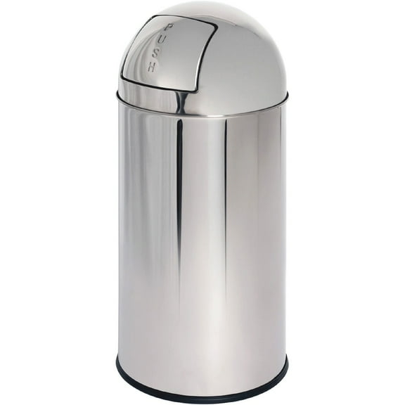 Genuine Joe Push Open Round Top Receptacle - 12 Gal Capacity - Round - Durable - 29.2" Height X 14.8" Diameter - Stainless Steel - 1 Each