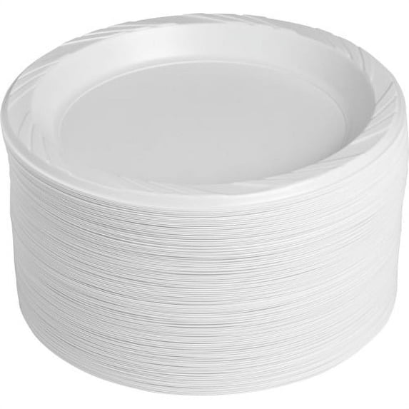 Genuine Joe Reusable Plastic Plates, White, 9", 125 pack, GJO10329