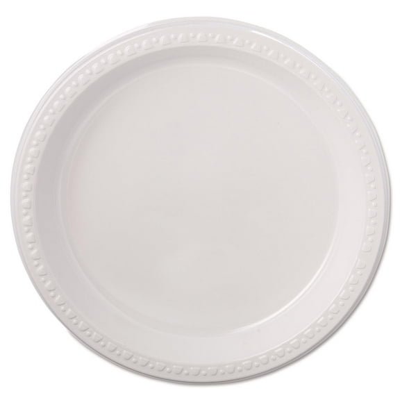Genuine Joe Reusable White Plastic Lunch Plates, 9", 125 Count
