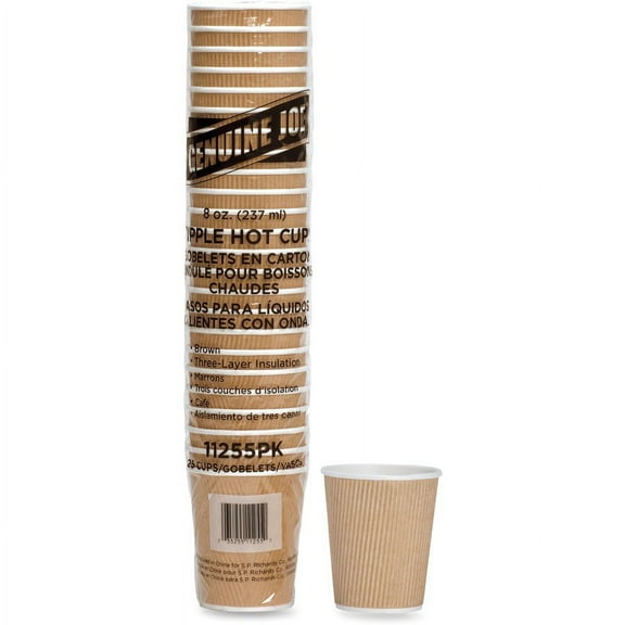 Genuine Joe Rippled Hot Cup - 8 fl oz - 25 / Pack - Brown - Beverage, Hot Drink | Bundle of 2 Packs