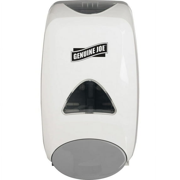 Genuine Joe Solutions 1250 ml Soap Dispenser - Manual - 1.32 quart Capacity - Site Window, Soft Push, Sanitary-sealed, Refillable - White - 1Each