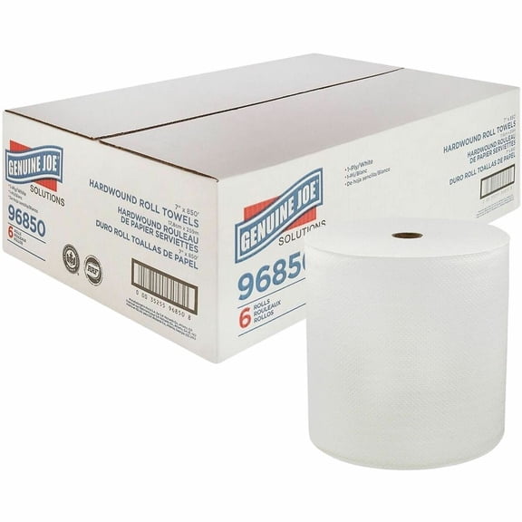 Genuine Joe Solutions, GJO96850, 850' Roll Hard Wound Paper Towels, 6 / Carton, White