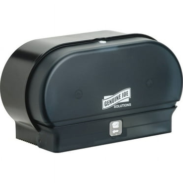 Genuine Joe Solutions Standard Bath Tissue Roll Dispenser - Manual - 2000 x Sheet, 2 x Roll - Black - Sliding Door - 1 Each | Bundle of 2 Each