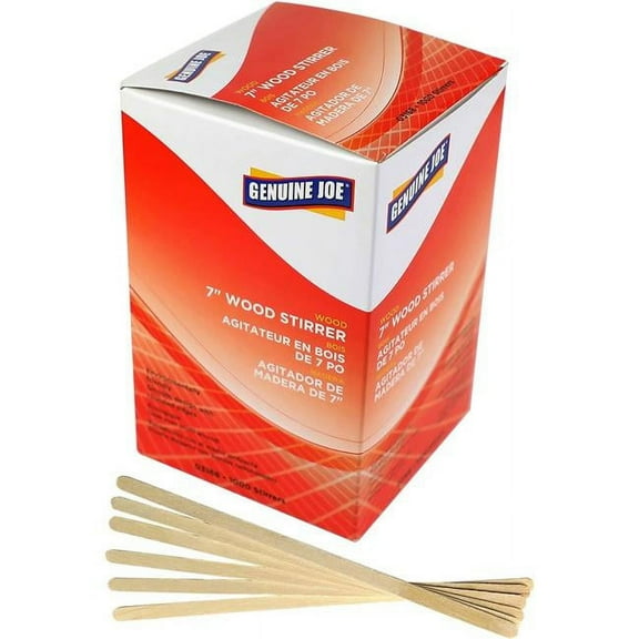 Genuine Joe GJO03168 7 in. Wooden Stirrers, 1000 Piece - Pack of 1000