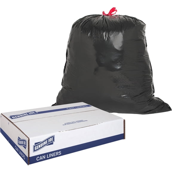 Genuine Joe Drawstring Trash Can Liner - 30 Gal - 30" X 32" - 1.05 Mil [27 m] Thickness - Low Density - Resin - Black (GJO01230)