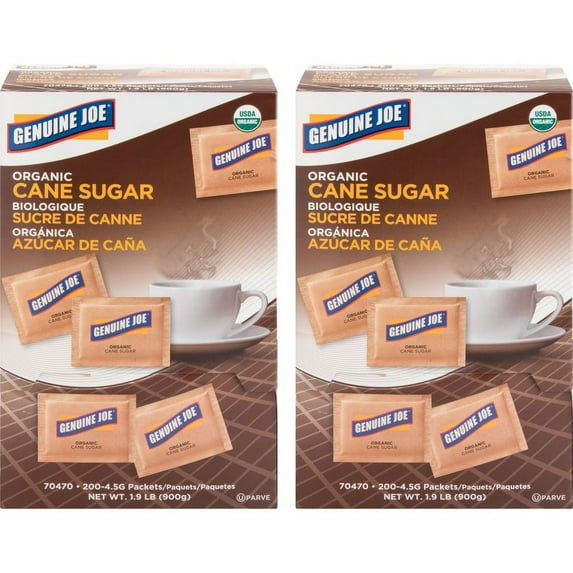Genuine Joe Turbinado Natural Cane Sugar Packets - Packet - 0 lb (0.2 oz) - Cane Sugar Flavor - Natural Sweetener - 400/Carton | Bundle of 2 Cartons