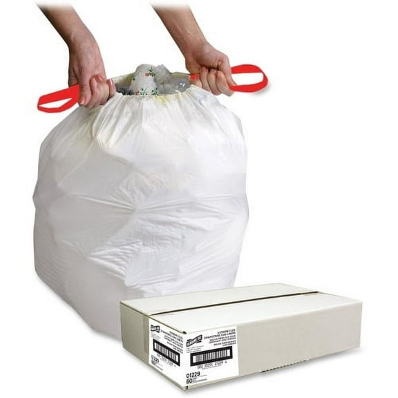 Genuine Joe White Flex Drawstring Trash Liners Small Size - 13 gal - 24" Width x 25.13" Length x 0.90 mil (23 Micron) Thickness - Low Density - White - Resin - 60/Carton