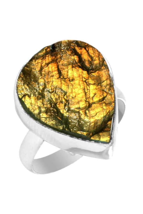 Genuine Labradorite Druzy Solid 925 Sterling Silver Modern Ring