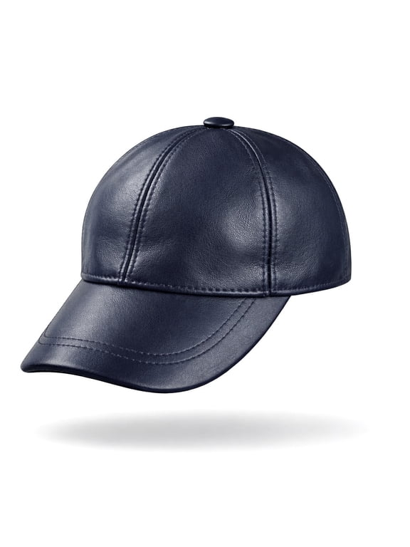 Genuine Lambskin Leather Baseball Cap – Navy Blue Real Leather Hat for Men & Women Lukkiu
