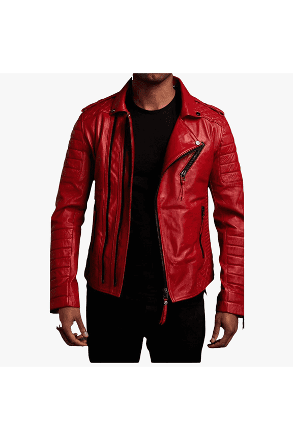 Genuine Lambskin Red Quilted Duble Breast Leather Jacket For Mens