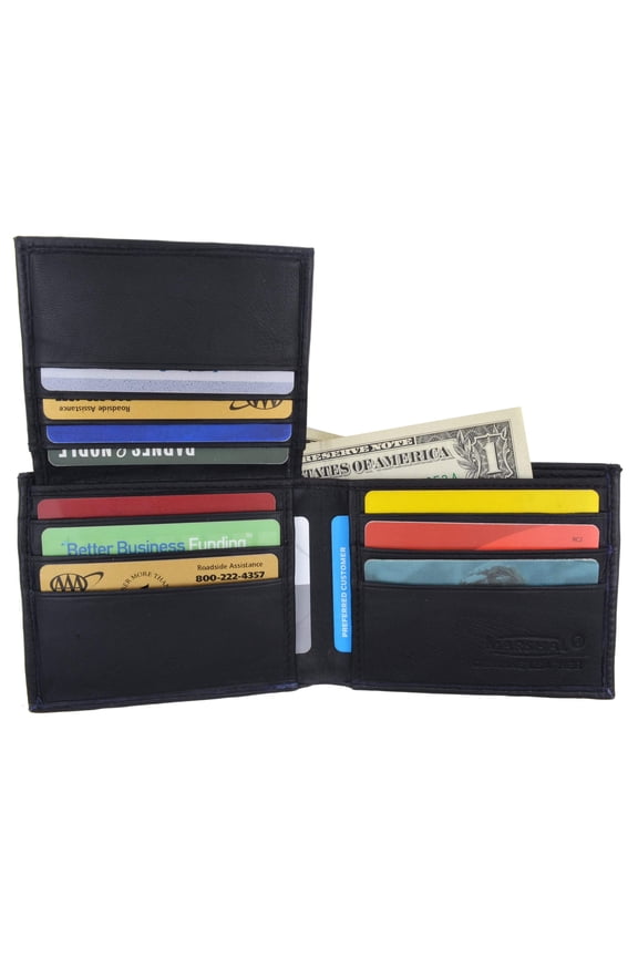 Genuine Lambskin Soft Leather Bifold Credit Card Wallet with ID Flap Up 53