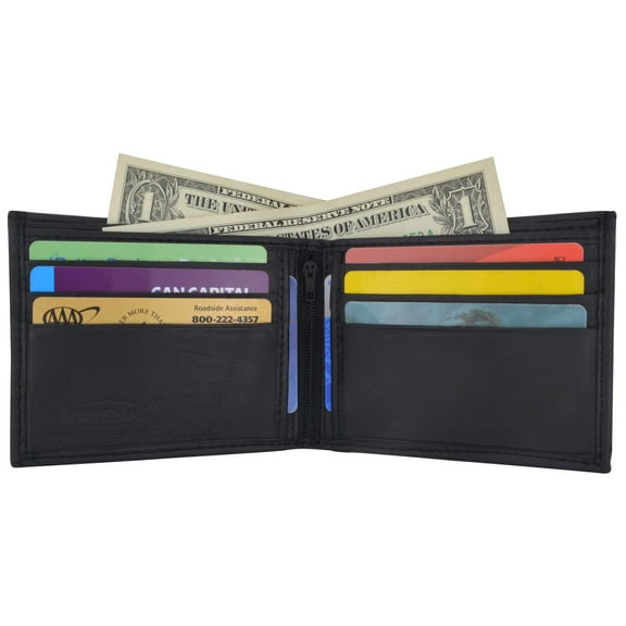 Genuine Lambskin Soft Leather Bifold Men's Wallet with Inner Zipper 1103