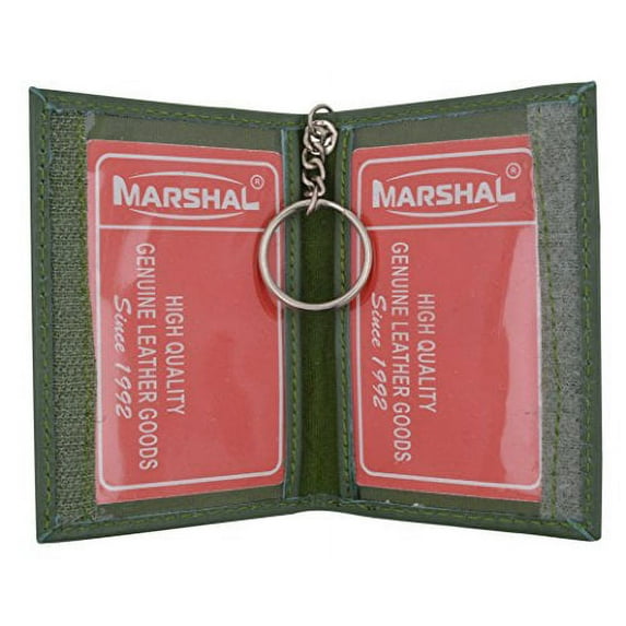 Genuine Lambskin Soft Leather Credit card Id Card Holder with Key Chain by Marshal (Green)