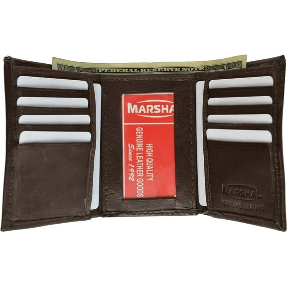 Genuine Lambskin Soft Leather ID and Credit Card Trifold Wallet by Marshal